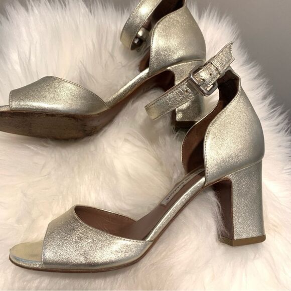 Tabitha Simmons Metallic Gold Open Toe Heel Sandals Size 5.5 - Picture 3 of 11